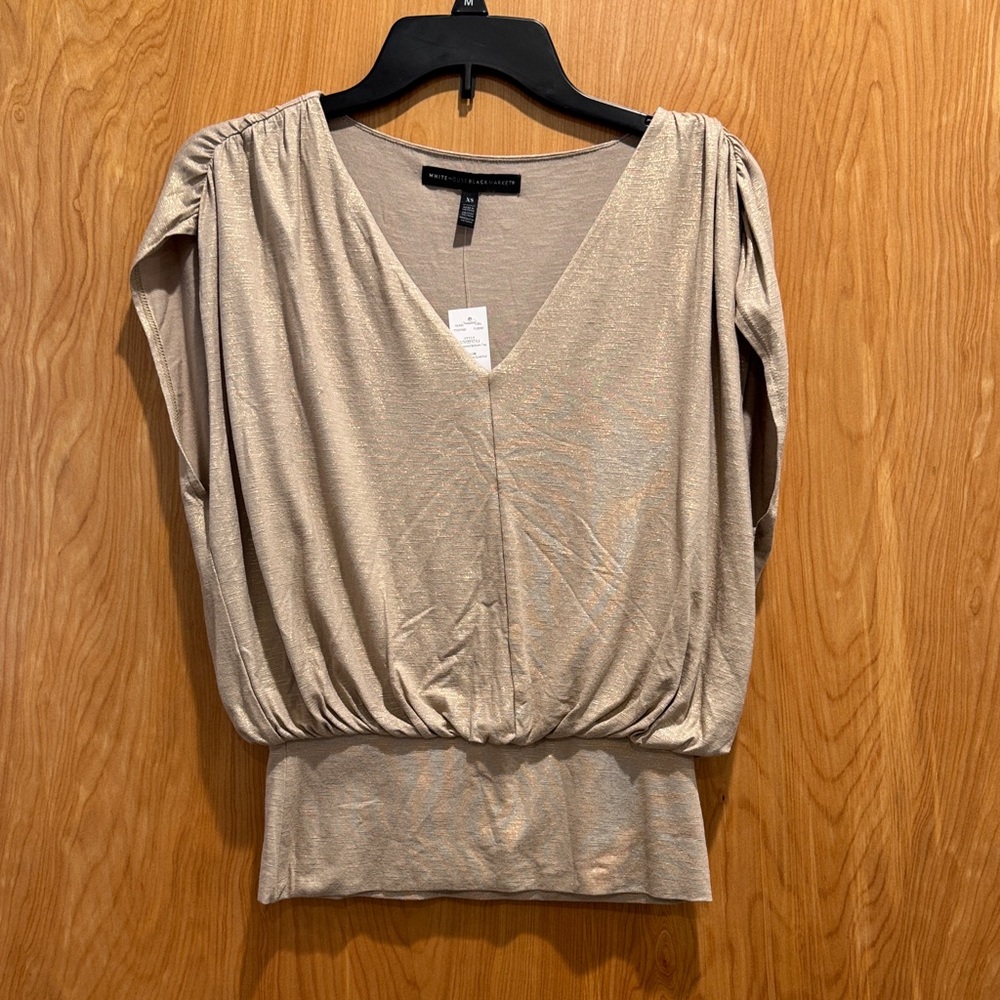 White House Black Market Gold V-Neck Blouse